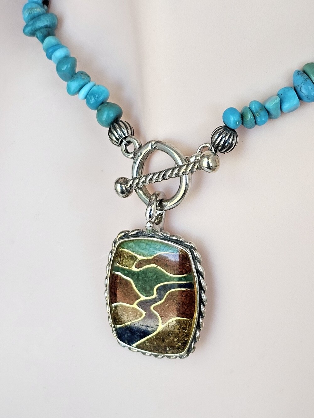 Genuine Relios Reversible Pendant & Turquoise & 2 Necklaces Toggle Style!